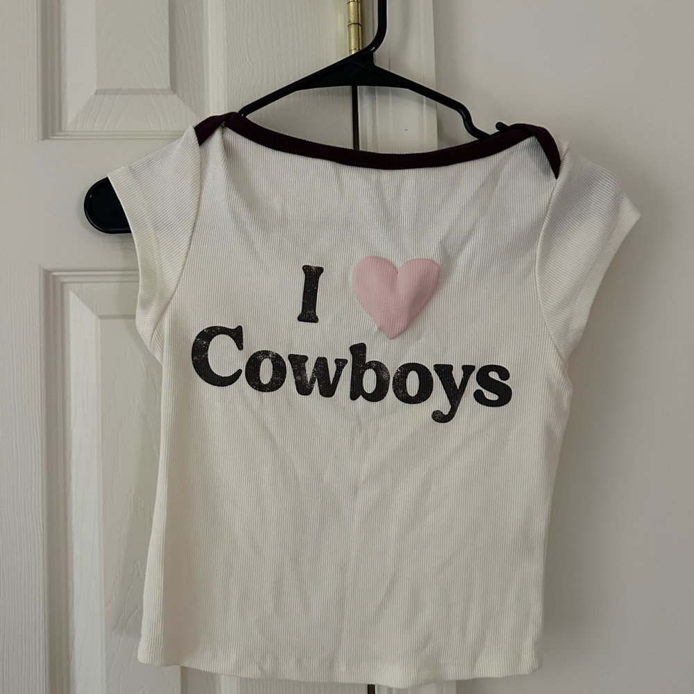 'I Love Cowboys' White and Pink Top